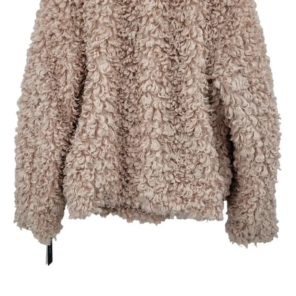 Tahari‎ Teddy Coat M Pink Vegan Faux Fur Curly Textured Jacket Barbiecore Comfy